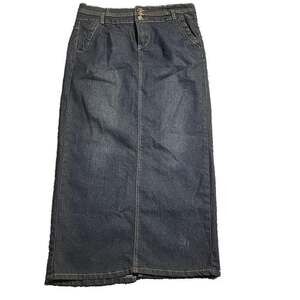 Vintage No Faze High-Rise Dark Wash Denim Y2K Streetwear Maxi Skirt